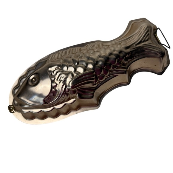 Fish Jello Mold Straight Cake Pan 13" Kitchen Wall Hang Decor Copper Tin VINTAGE - Picture 8 of 10